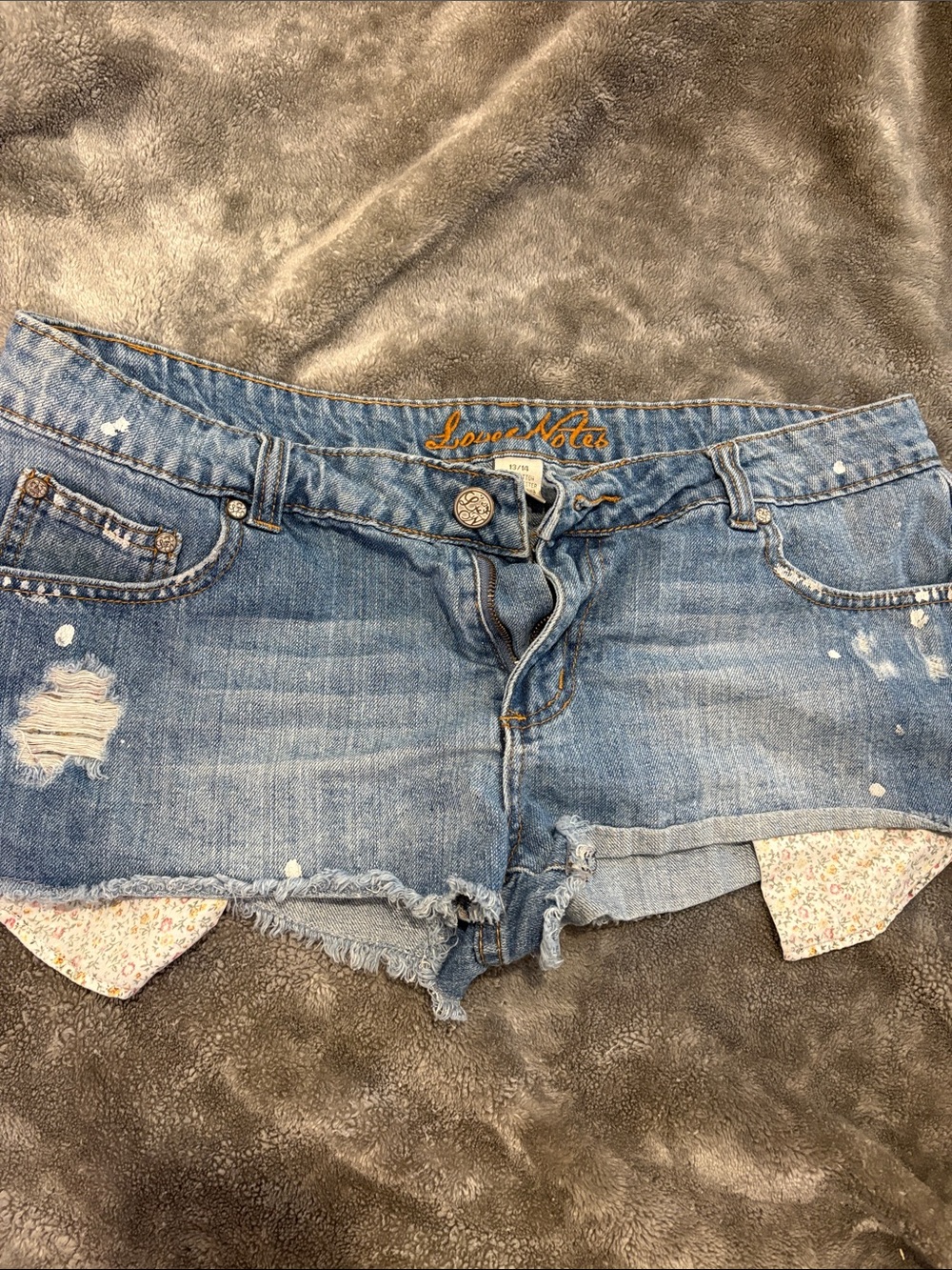 Love Notes Light Blue Denim Shorts with Gold Embroidery